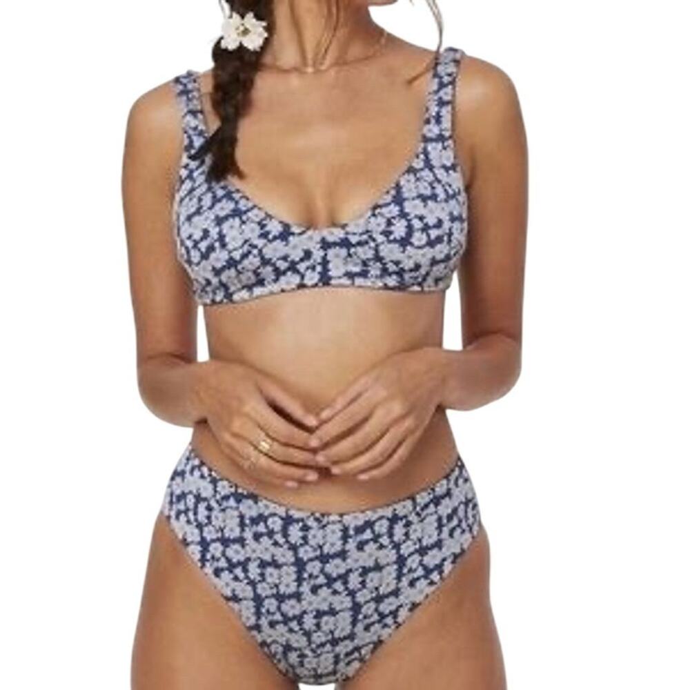 Andie Navy and White Floral Bikini Set